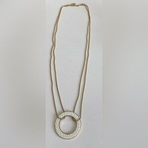 MEXX Long Circle Pendant Double Chain Necklace Gold White